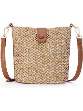 Women's Brown Handmade Rattan Shoulder Bags Beach Summer Handwoven Straw